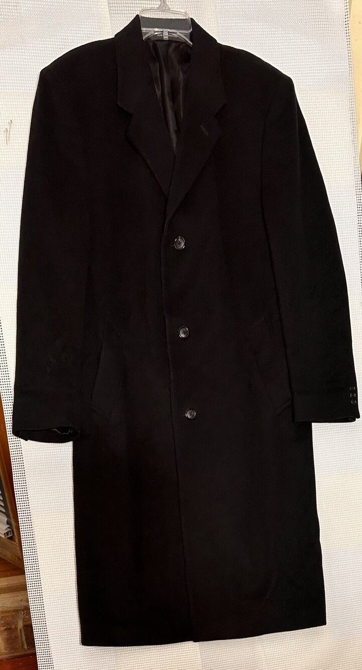 George Trench Coat Men's Size 44 Long Wool Black Long Winter Coat Warm
